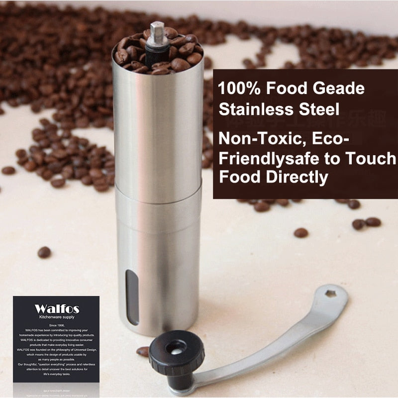 Silver Coffee Grinder Mini Stainless Steel Hand Manual Handmade Coffee Bean Grinders Mill Kitchen Grinding Coffee Making Tools