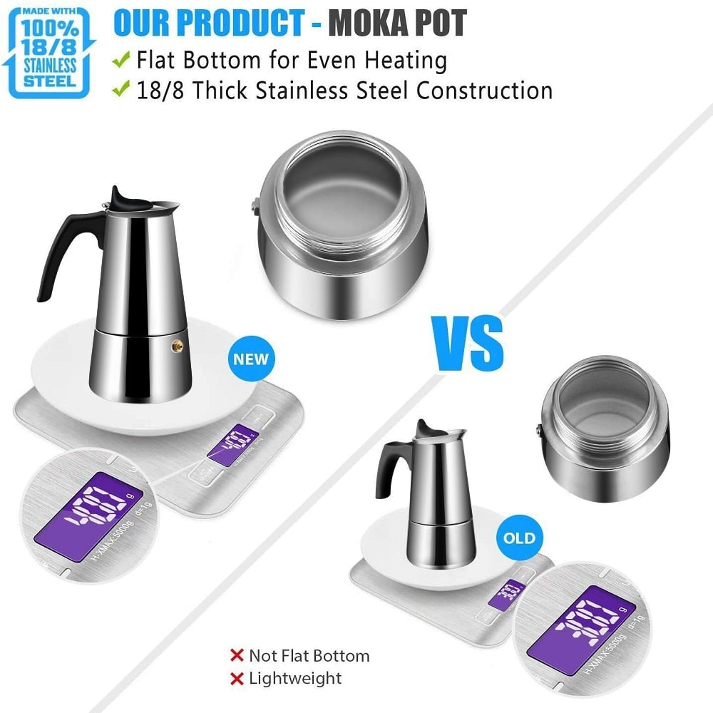 Moka Coffee Pot Espresso Latte Percolator Stove Coffee Maker Espresso Pot Italian Coffee Machine 200/300/450ml Stainless Steel